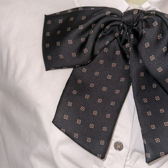 Vintage 80s Van Horn Designs Black Paisley Silk Pin On Bow Tie Scarf - Picture 7 of 7